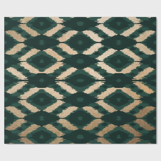 Bohemian Gold Forest Green Ikat Pattern Cadeaupapier (Vlak)