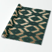 Bohemian Gold Forest Green Ikat Pattern Cadeaupapier (Uitgerold)