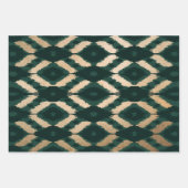 Bohemian Gold Forest Green Ikat Pattern Inpakpapier Vel (Voorkant)