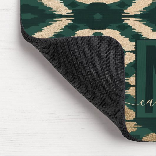 Bohemian Gold Forest Green Ikat Pattern Muismat (Hoek)