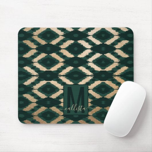 Bohemian Gold Forest Green Ikat Pattern Muismat (Met muis)