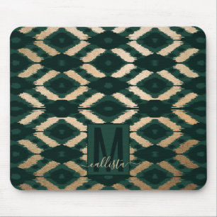 Bohemian Gold Forest Green Ikat Pattern Muismat