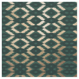 Bohemian Gold Forest Green Ikat Pattern Stof