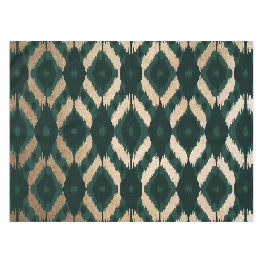 Bohemian Gold Forest Green Ikat Pattern Tafelkleed (Voorkant (Horizontaal))