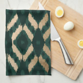 Bohemian Gold Forest Green Ikat Pattern Theedoek (Quarter Fold)