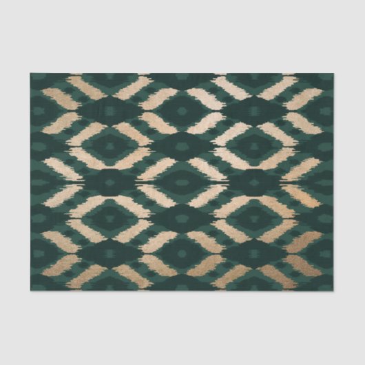 Bohemian Gold Forest Green Ikat Pattern Tissuepapier (Voorkant)