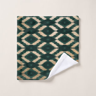 Bohemian Gold Forest Green Ikat Pattern Washandje