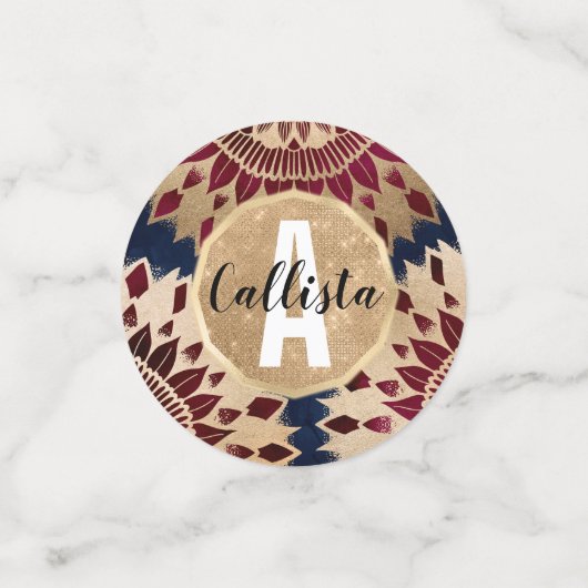 Bohemian Gold Navy Burgundy Hand Drawn Mandala Confetti (Kleine voorkant)