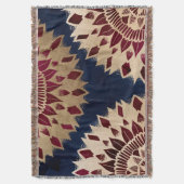 Bohemian Gold Navy Burgundy Hand Drawn Mandala Deken (Voorkant Verticaal)