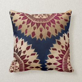 Bohemian Gold Navy Burgundy Hand Drawn Mandala Kussen