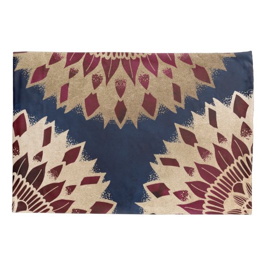 Bohemian Gold Navy Burgundy Hand Drawn Mandala Kussensloop (Achterkant)