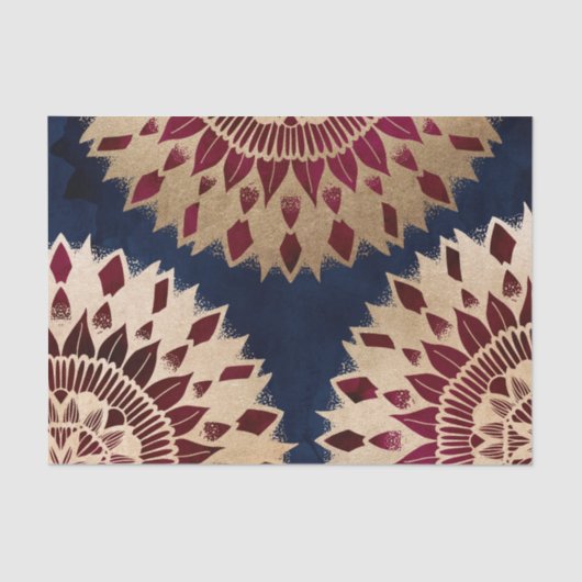 Bohemian Gold Navy Burgundy Hand Drawn Mandala Tissuepapier (Voorkant)