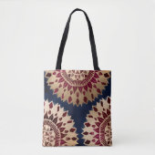 Bohemian Gold Navy Burgundy Hand Drawn Mandala Tote Bag (Voorkant)