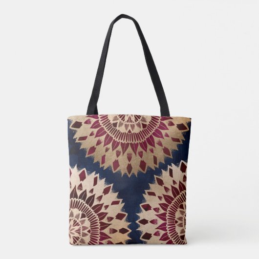 Bohemian Gold Navy Burgundy Hand Drawn Mandala Tote Bag (Achterkant)