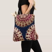 Bohemian Gold Navy Burgundy Hand Drawn Mandala Tote Bag (Dichtbij)
