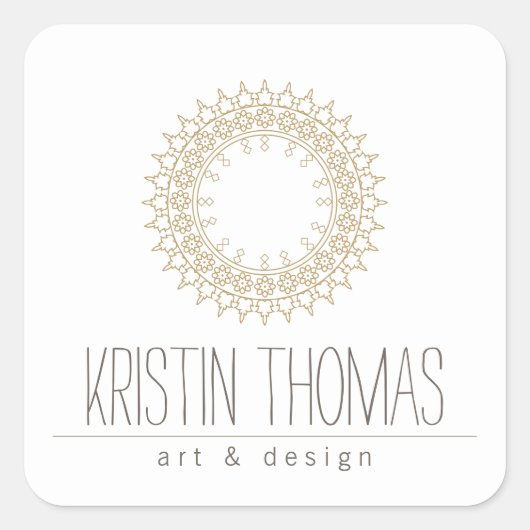 Bohemian Gold Sun Mandala Vierkante Sticker (Voorkant)