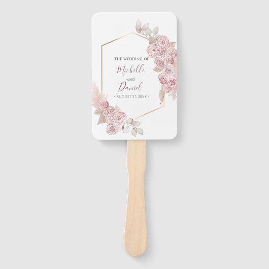 Bohemian Goud Roze Bloemen Bruiloft Handwaaier (Voorkant)