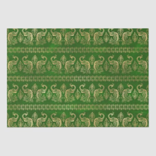 Bohemian Green en Gold Foil Peacok Pattern Tissuepapier (Voorkant)