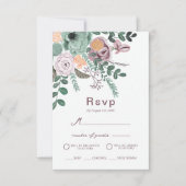 Bohemian Green & Mauve Chic Floral Flowers antwoor Kaart (Voorkant)