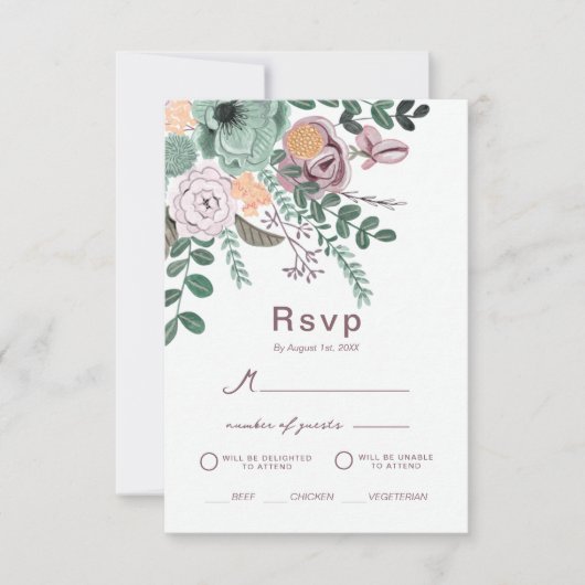Bohemian Green & Mauve Chic Floral Flowers antwoor Kaart (Voorkant)