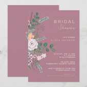 Bohemian Green & Mauve Chic Floral Flowers Bridal Kaart (Voorkant / Achterkant)