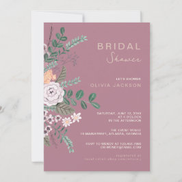 Bohemian Green & Mauve Chic Floral Flowers Bridal Kaart