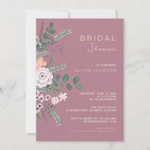 Bohemian Green & Mauve Chic Floral Flowers Bridal Kaart