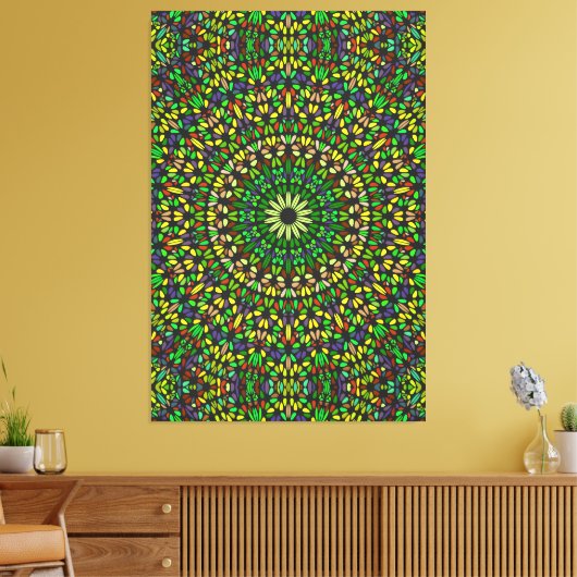 Bohemian Green Stone Mandala Premium Wrapped Canvas Afdruk (Insitu (Woonkamer))