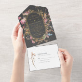 Bohemian Grey & Gold Wildflower Lijst Weddenschap All In One Uitnodiging (Afscheurbaar)
