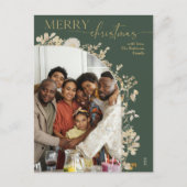 Bohemian Groen Goud Script Foto Kerstmis Briefkaart (Voorkant)