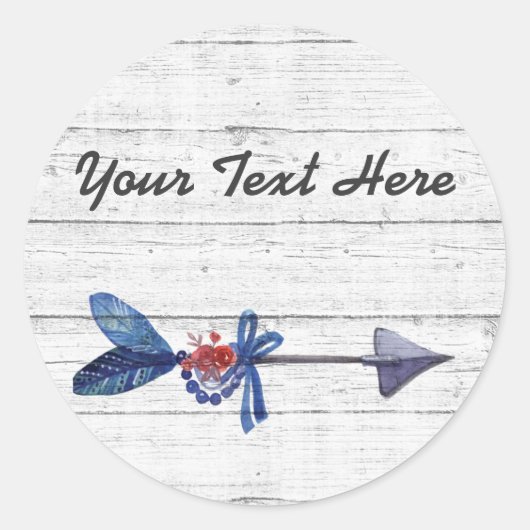 Bohemian Gypsy Arrow Feather & Beads Rustic Wood Ronde Sticker (Voorkant)