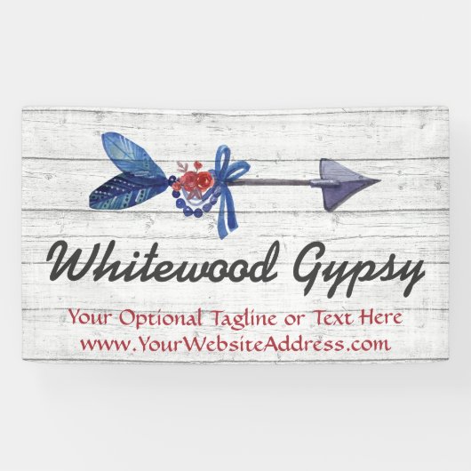 Bohemian Gypsy Arrow Feather & Beads Rustic Wood Spandoek (Horizontaal)