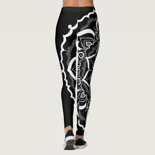 Bohemian Hand Drawn Mandala Black White Leggings (Achterkant)