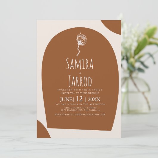 Bohemian Hand Drawn Natural Arch Botanical Wedding Kaart (Staand voorkant)