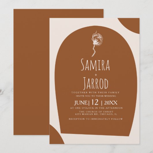 Bohemian Hand Drawn Natural Arch Botanical Wedding Kaart (Voorkant / Achterkant)