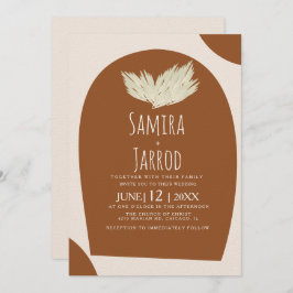 Bohemian Hand Drawn Natural Arch Pampas Wedding Kaart
