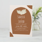 Bohemian Hand Drawn Natural Arch Pampas Wedding Kaart (Staand voorkant)
