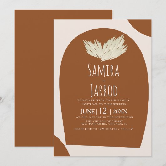 Bohemian Hand Drawn Natural Arch Pampas Wedding Kaart (Voorkant / Achterkant)