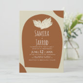 Bohemian Hand Drawn Natural Arch Pampas Wedding Kaart (Staand voorkant)