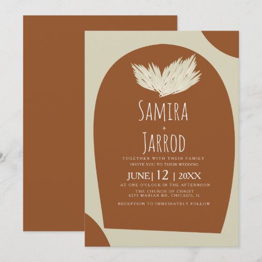 Bohemian Hand Drawn Natural Arch Pampas Wedding Kaart (Voorkant / Achterkant)