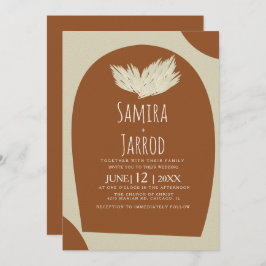 Bohemian Hand Drawn Natural Arch Pampas Wedding Kaart