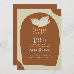 Bohemian Hand Drawn Natural Arch Pampas Wedding Kaart