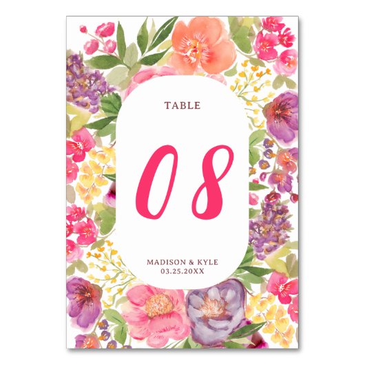 Bohemian heldere bloemenboog script chique bruilof kaart (Voorkant)