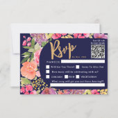 Bohemian heldere bloemenboog script marine bruilof RSVP kaartje (Voorkant)