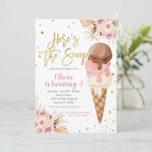 Bohemian Hier is de scoop Ice Cream Birthday Kaart (Staand voorkant)