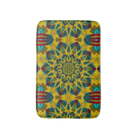 Bohemian Hippie Blue Yellow Floral etnische stam Badmat (Voorkant Verticaal)