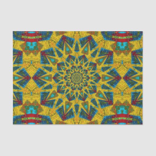 Bohemian Hippie Blue Yellow Floral etnische stam Tissuepapier (Voorkant)