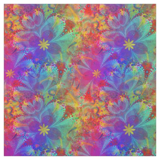 Bohemian Hippie Rainbow Floral Pattern Stof (Swatch)