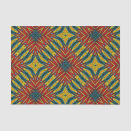 Bohemian Hippie Red Blue Yellow Ethnic Tribal Tissuepapier (Voorkant)