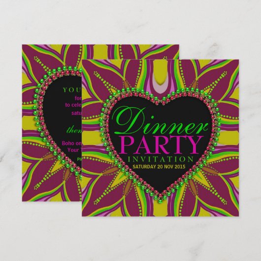 Bohemian Hippy Girls Night Dinner Party Uitnodigin Kaart (Voorkant / Achterkant)